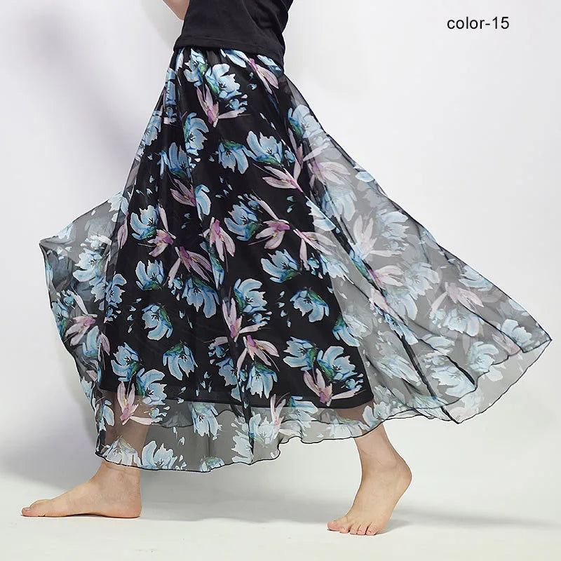 BOHO Floral Print Chiffon Long Skirt