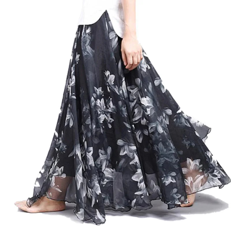 BOHO Floral Print Chiffon Long Skirt