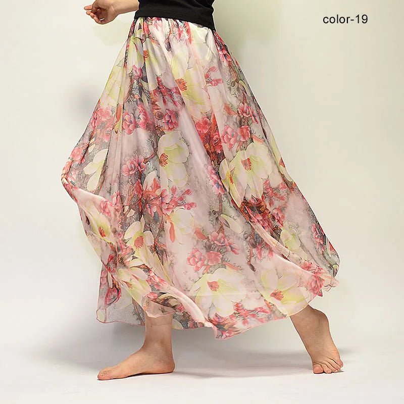 BOHO Floral Print Chiffon Long Skirt