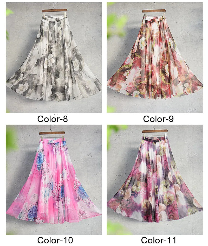 BOHO Floral Print Chiffon Long Skirt
