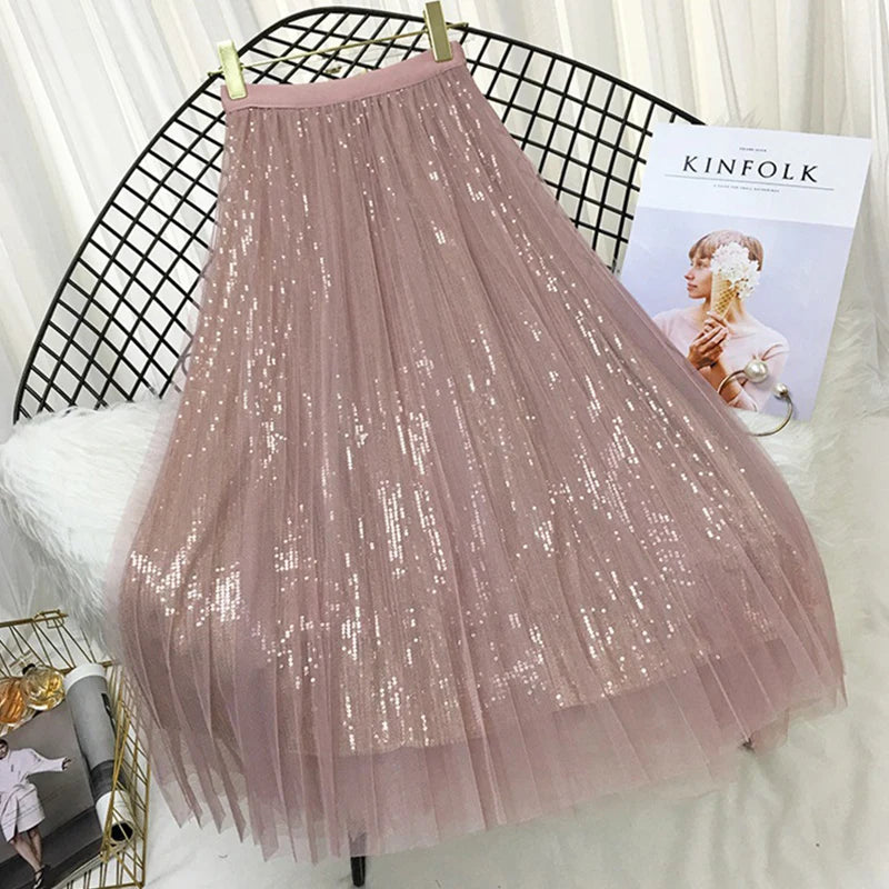LIDIANA Sequined Tulle Skirt