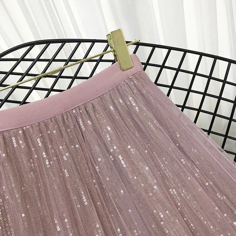 LIDIANA Sequined Tulle Skirt