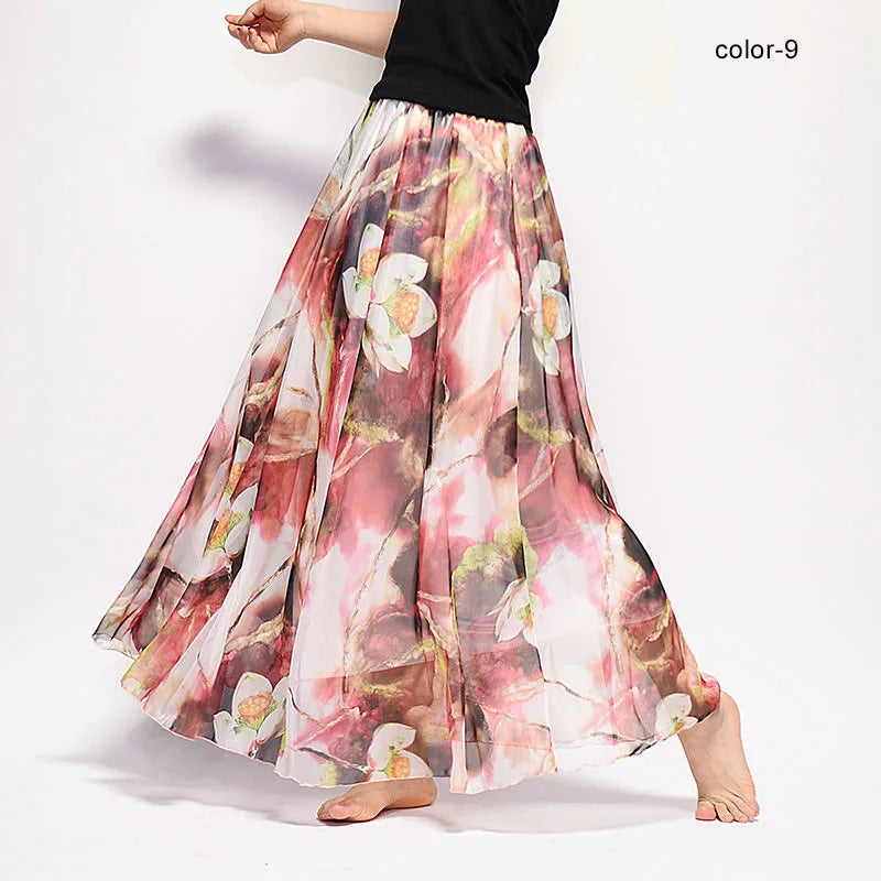BOHO Floral Print Chiffon Long Skirt
