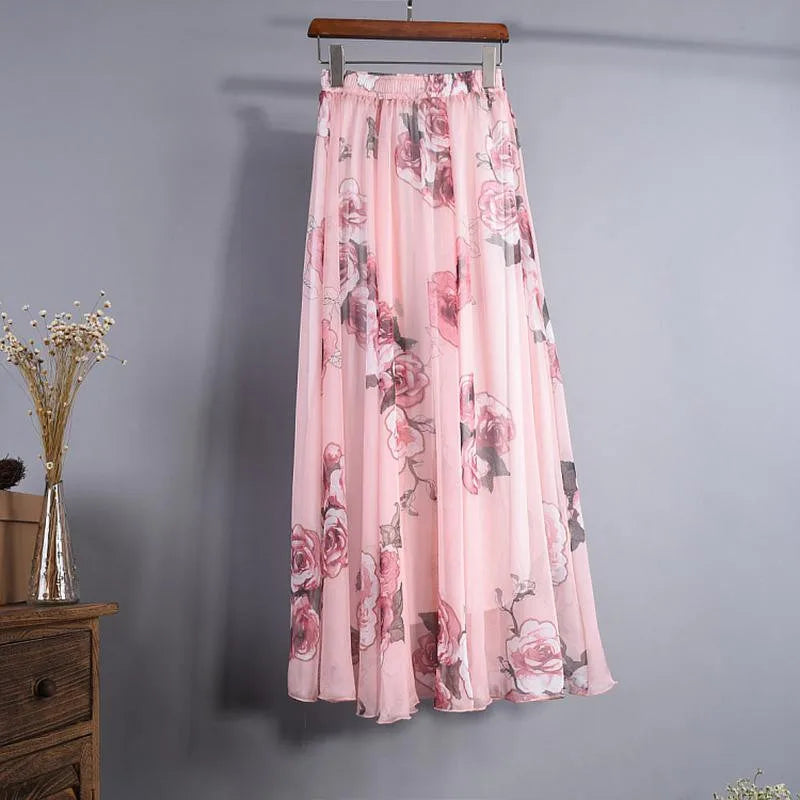 BOHO Floral Print Chiffon Long Skirt