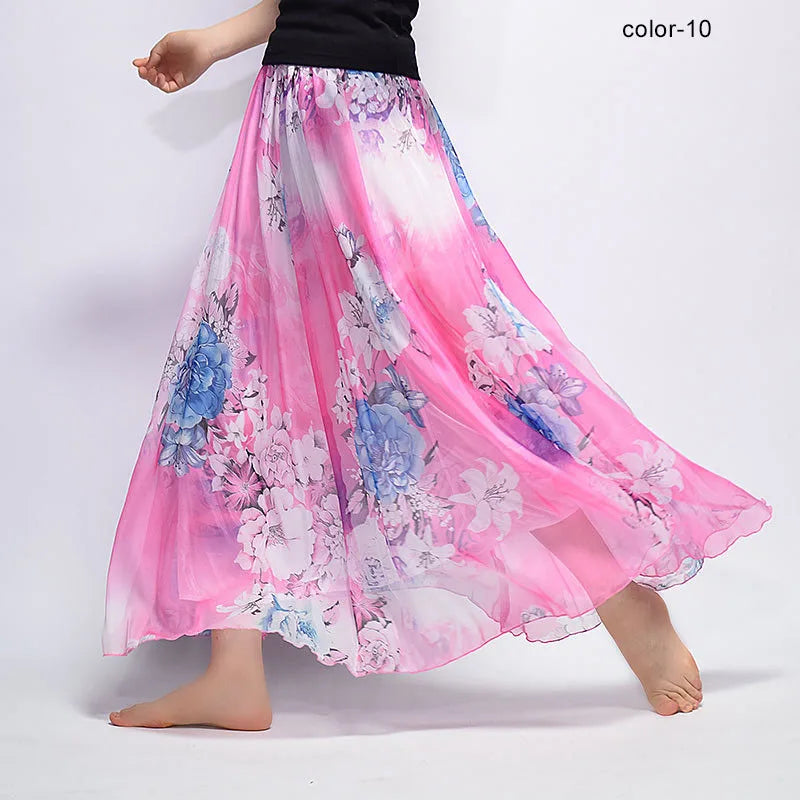 BOHO Floral Print Chiffon Long Skirt