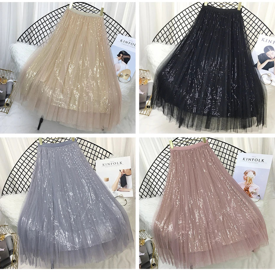 LIDIANA Sequined Tulle Skirt