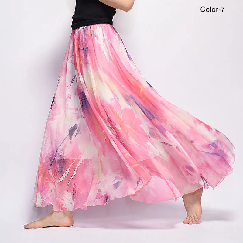 BOHO Floral Print Chiffon Long Skirt