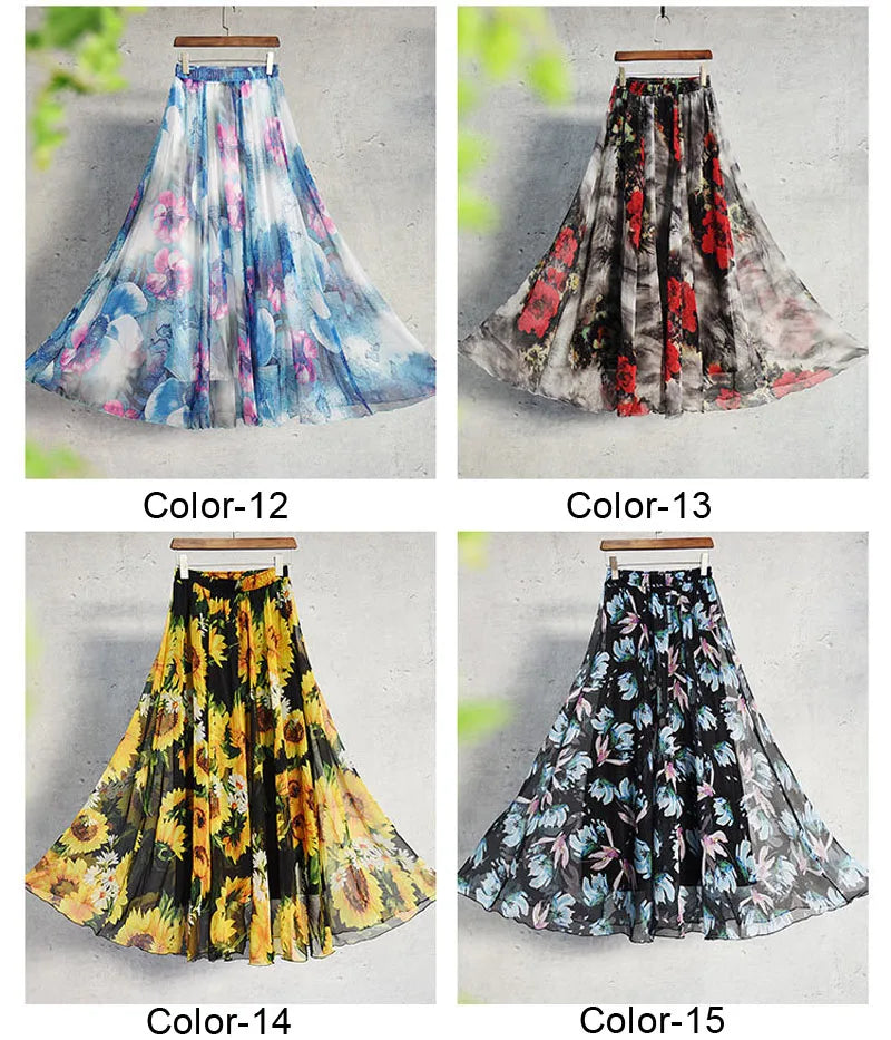 BOHO Floral Print Chiffon Long Skirt