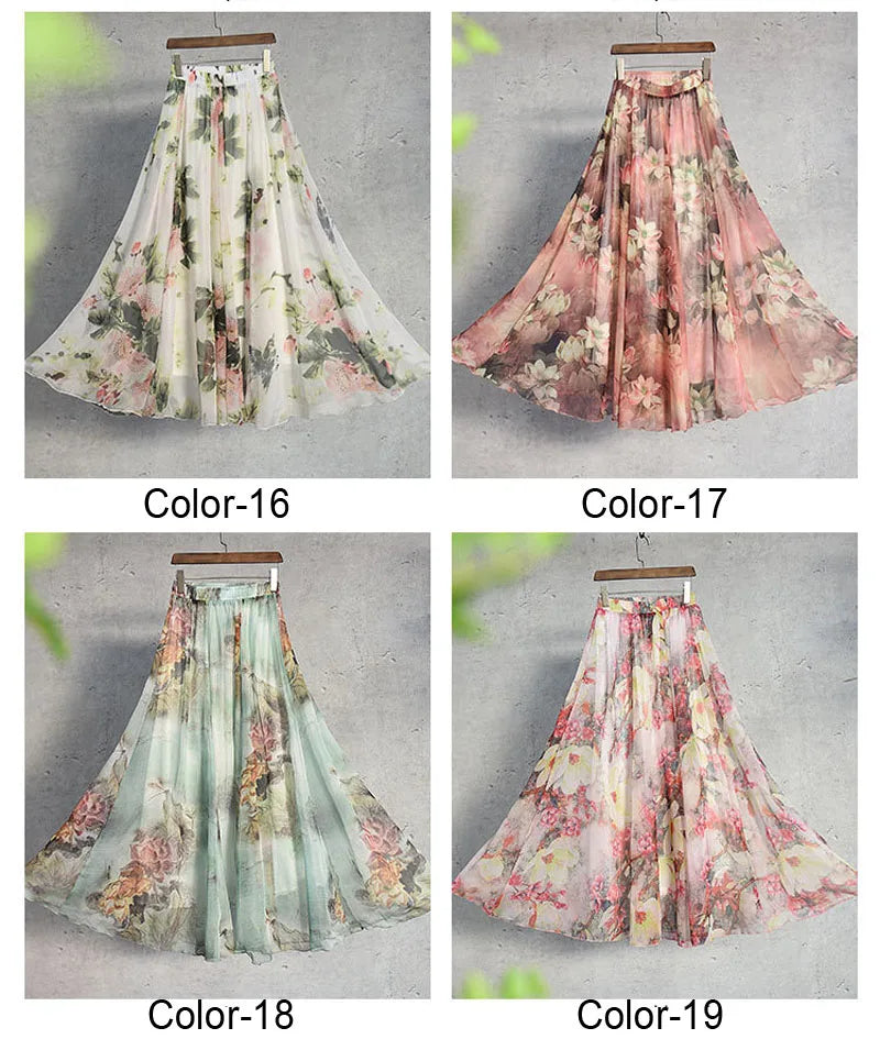 BOHO Floral Print Chiffon Long Skirt