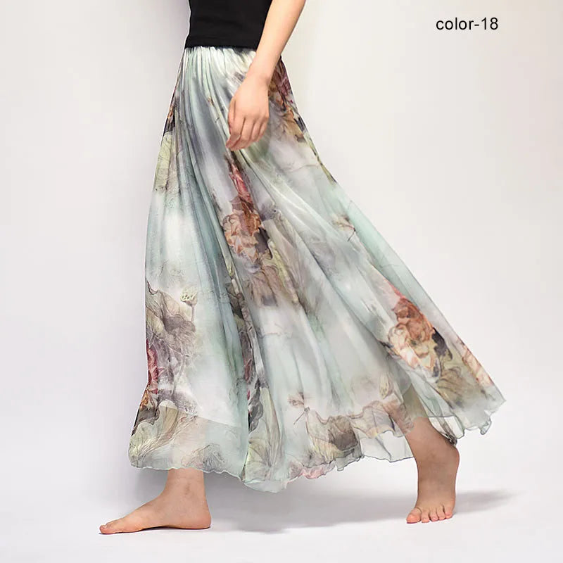 BOHO Floral Print Chiffon Long Skirt