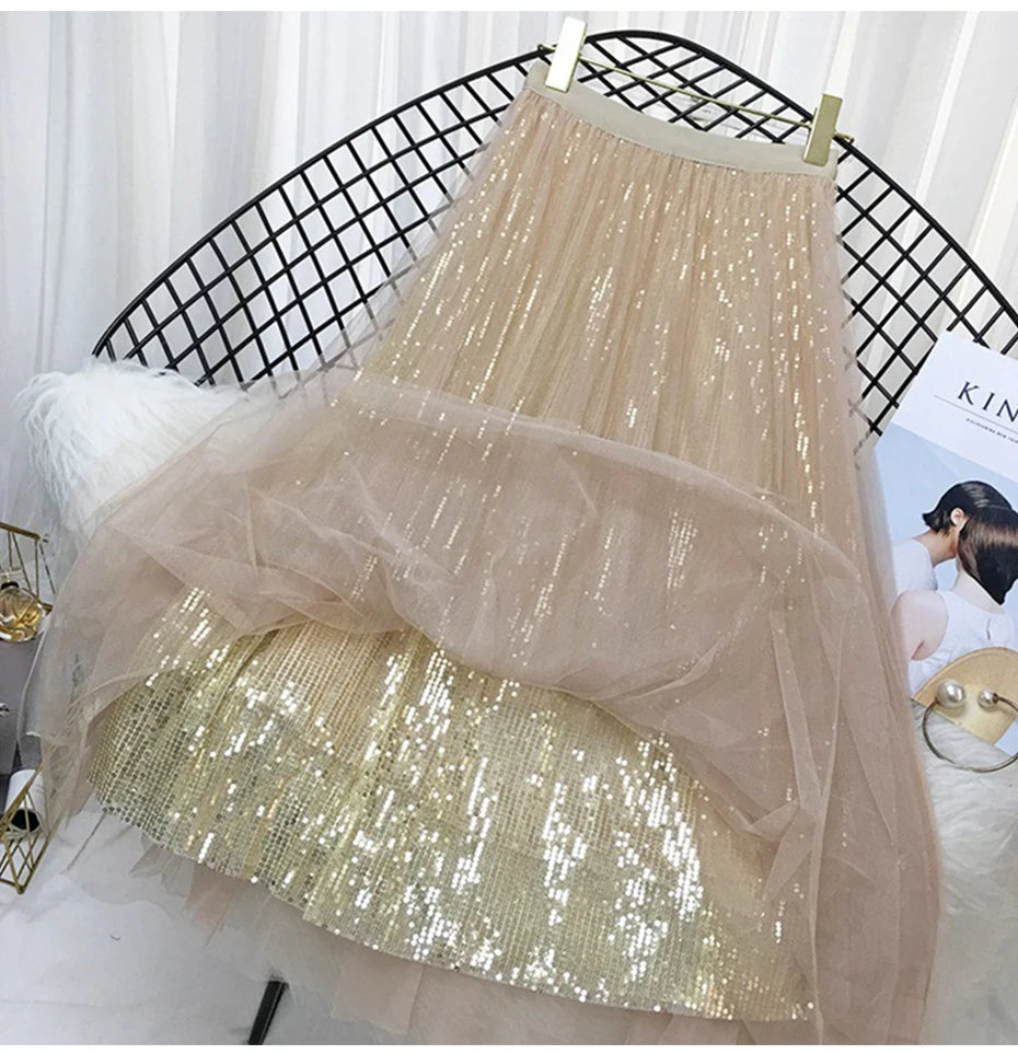 LIDIANA Sequined Tulle Skirt