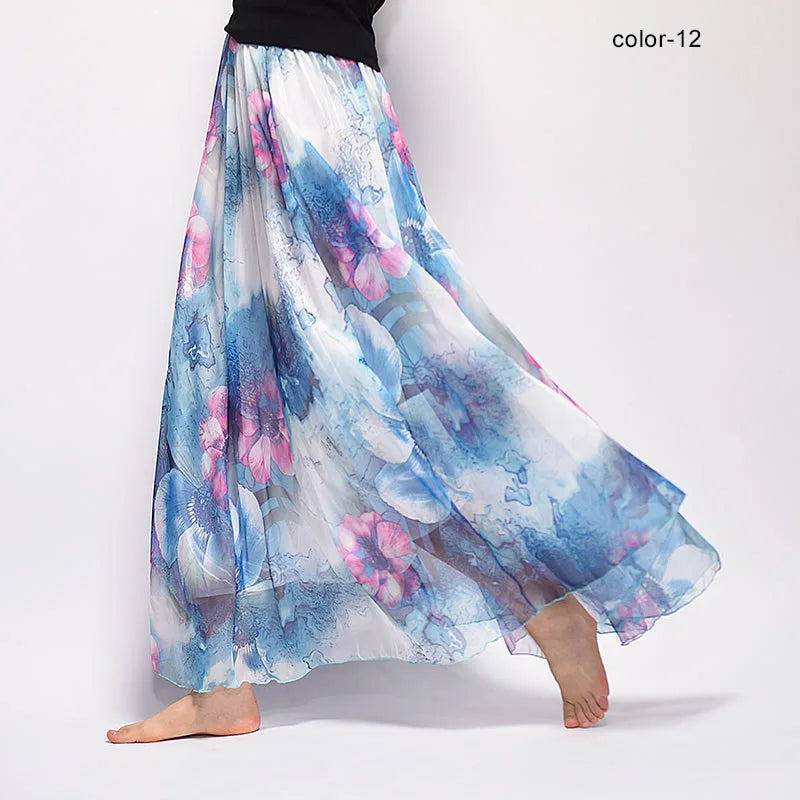 BOHO Floral Print Chiffon Long Skirt