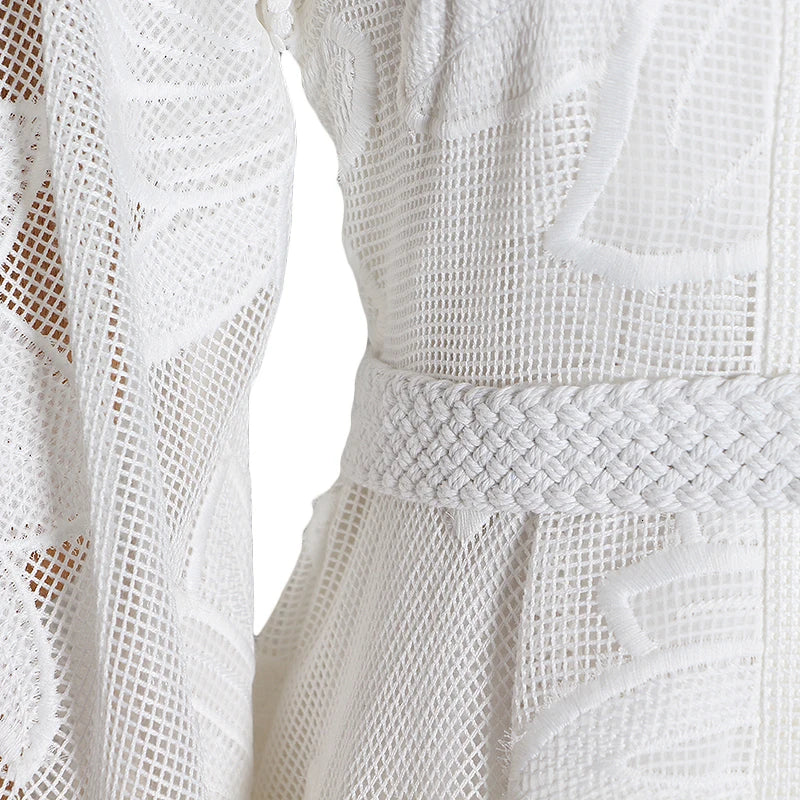 SImona White Dress with Long Sleeves