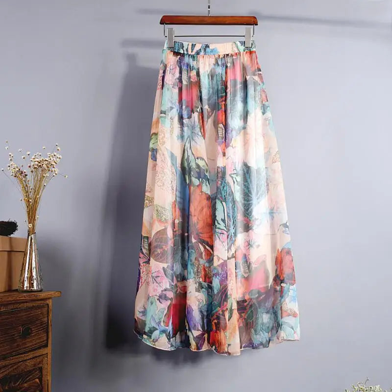 BOHO Floral Print Chiffon Long Skirt