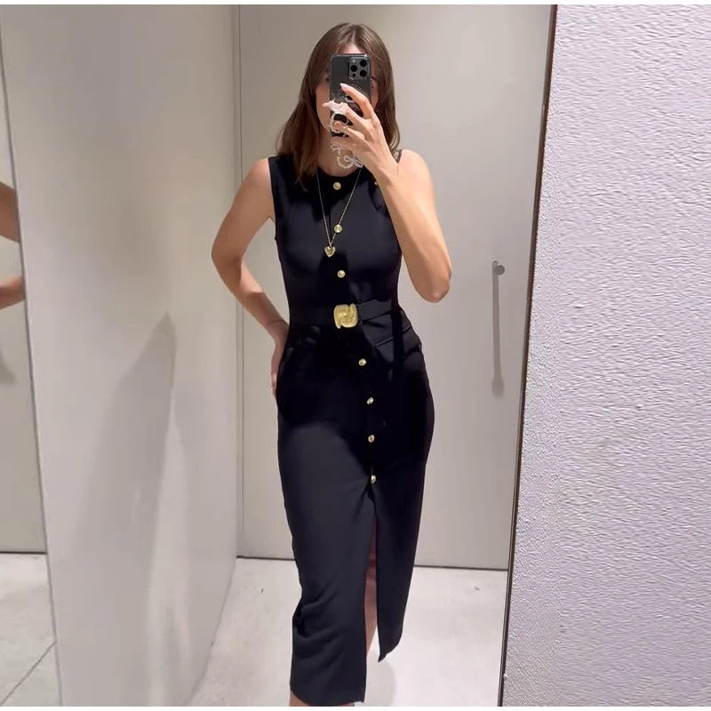 Meski Black Sleeveless Midi Dresses