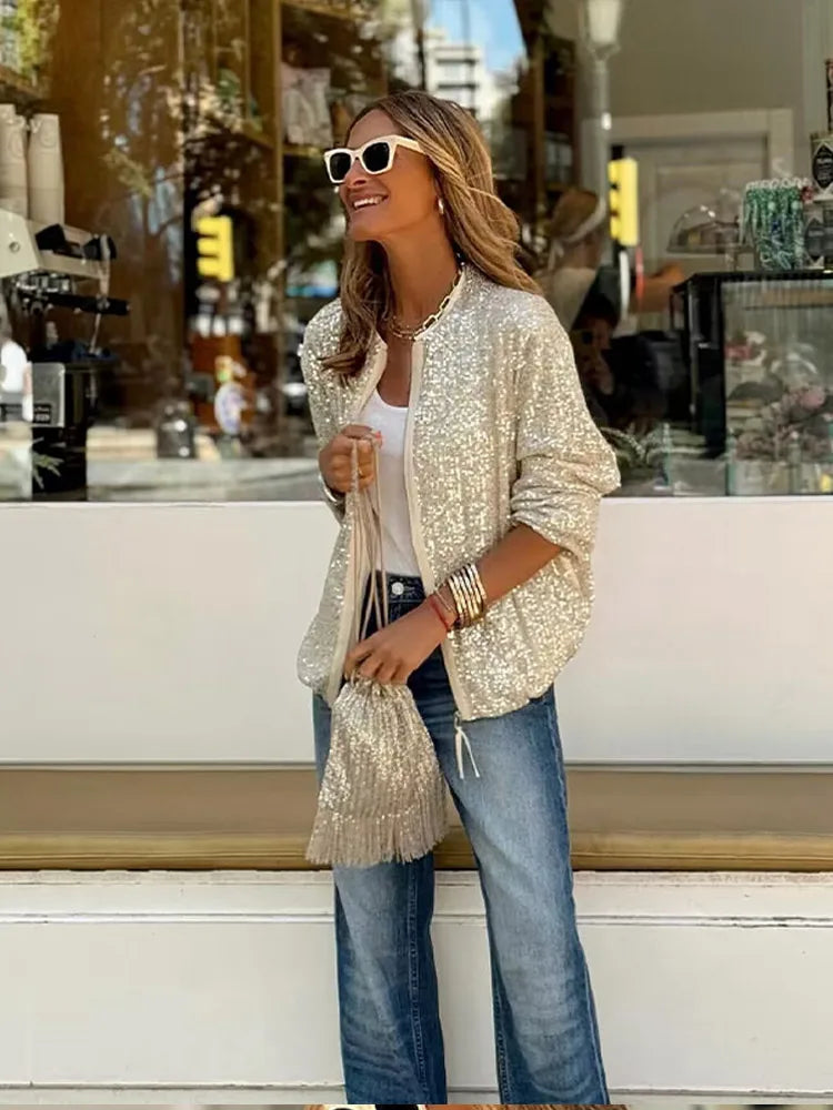 Sequin Zipper Jacket