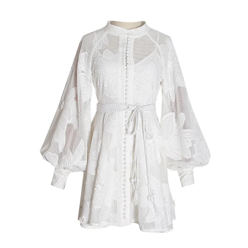 SImona White Dress with Long Sleeves