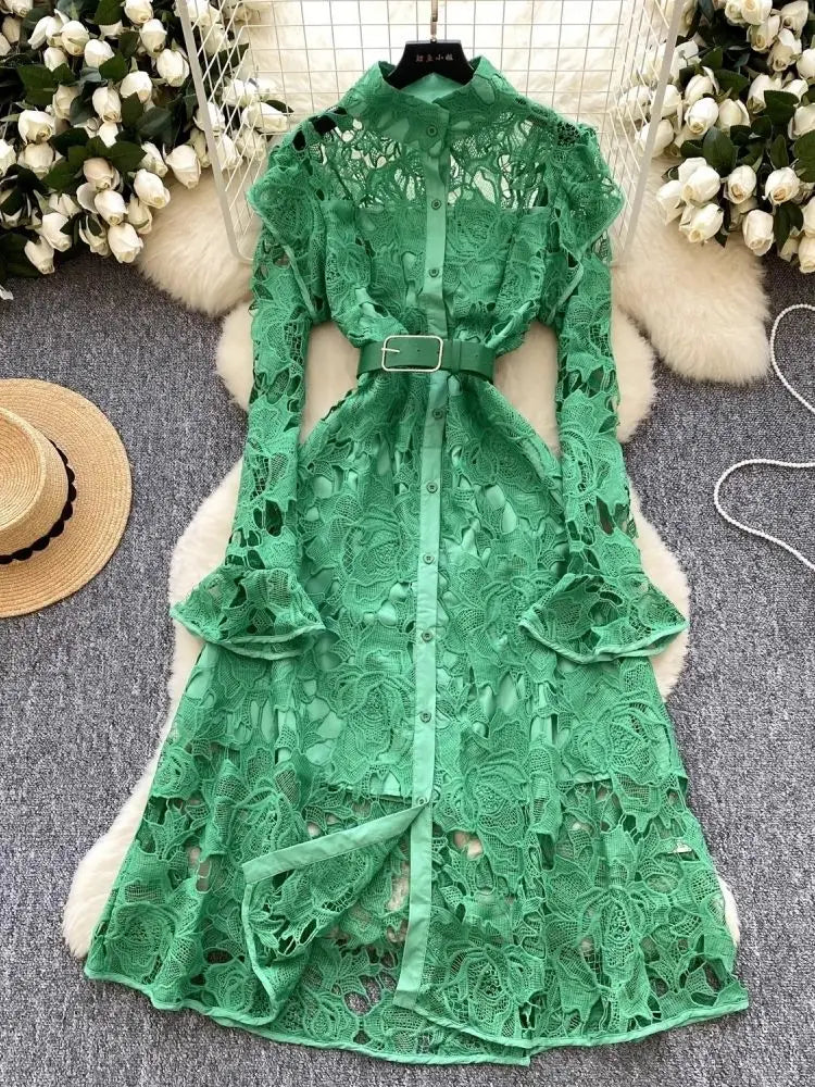 Caitline Flare Sleeve Stand Collar Maxi Dress