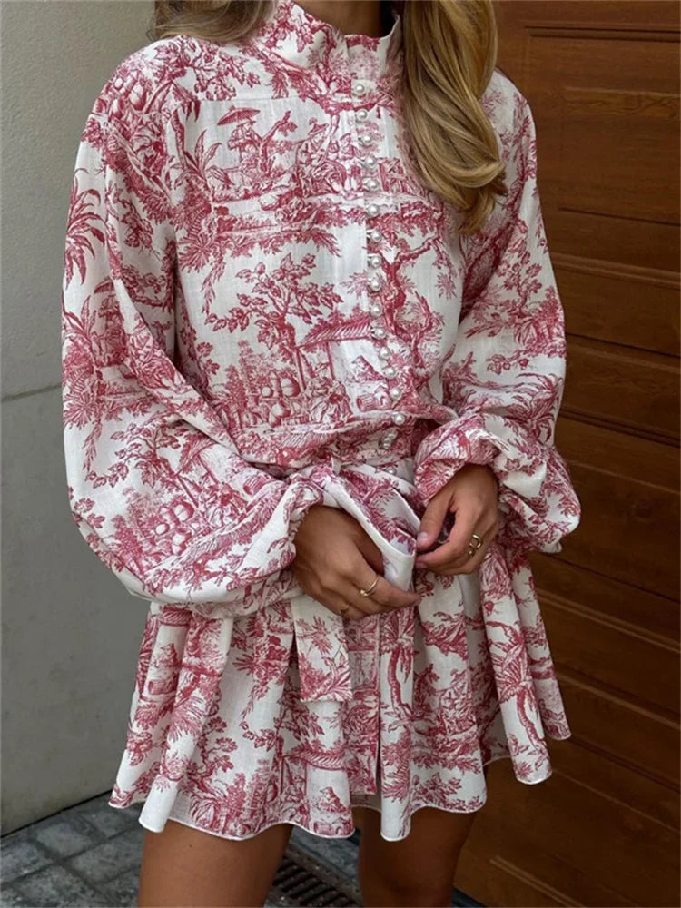 Marta Printed Mini Dress with Long Sleeve Slim Mini Dress