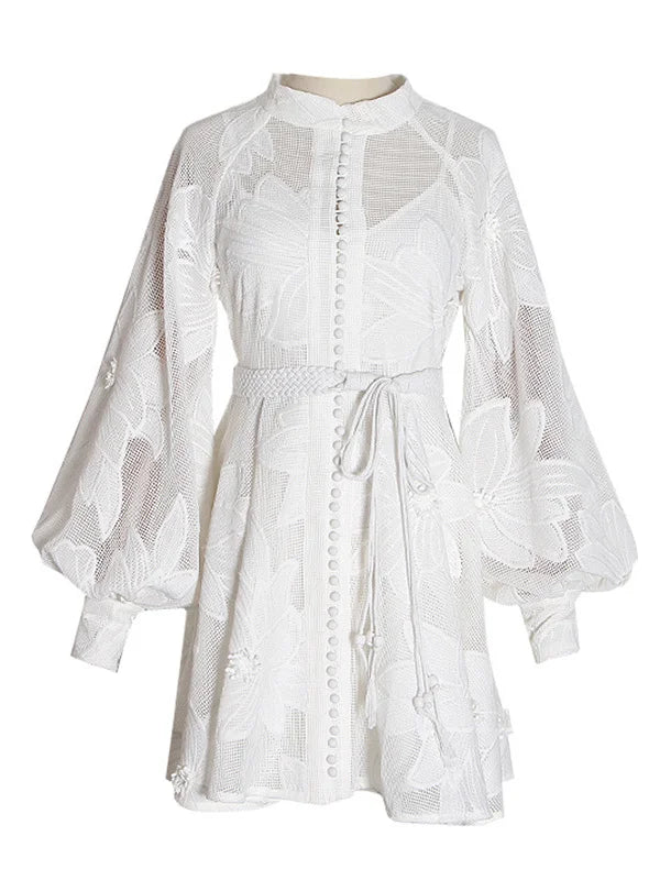 SImona White Dress with Long Sleeves