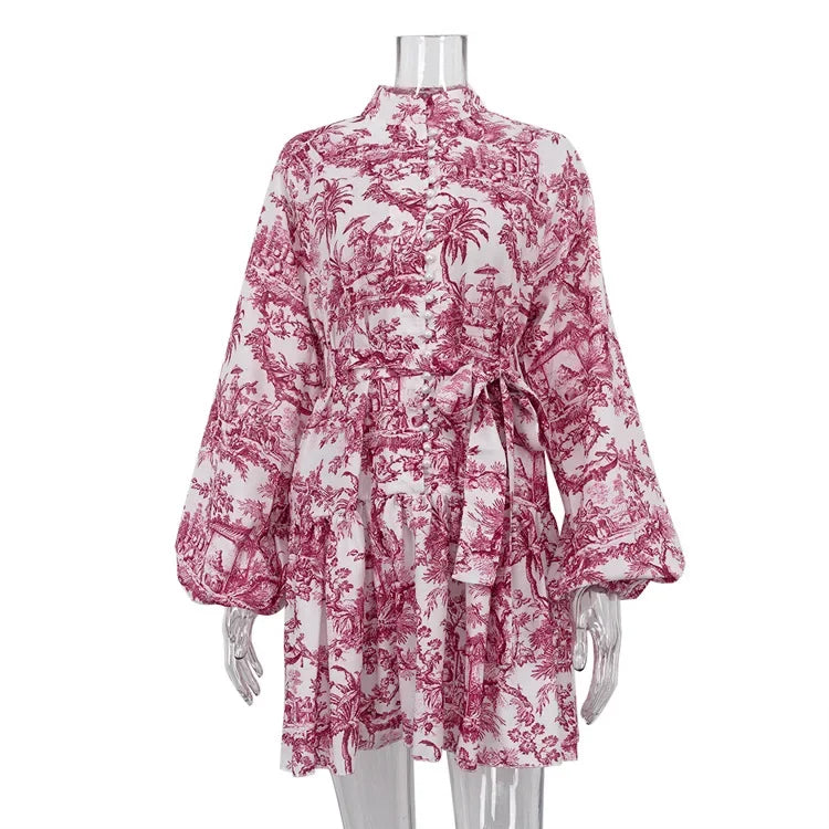 Marta Printed Mini Dress with Long Sleeve Slim Mini Dress