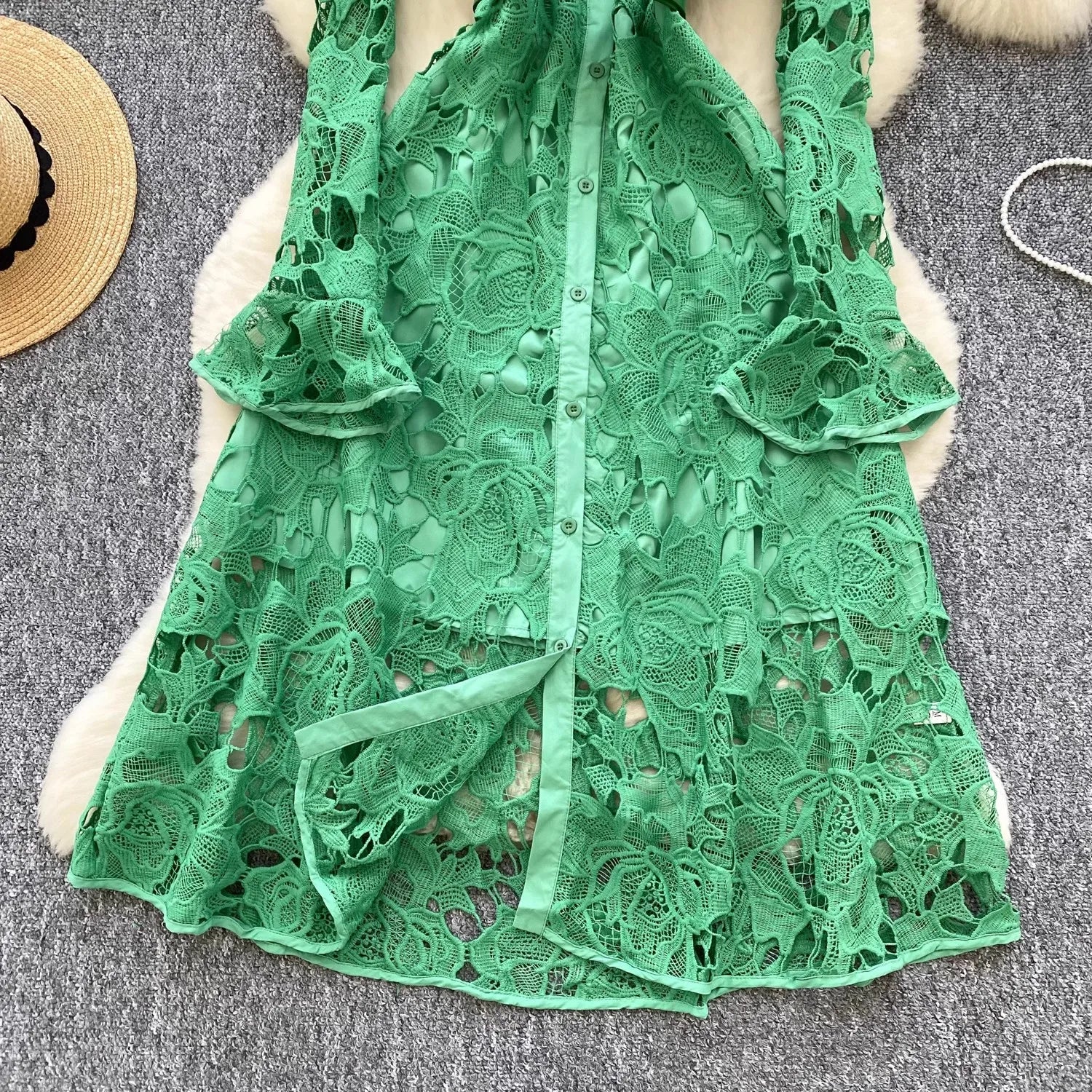 Caitline Flare Sleeve Stand Collar Maxi Dress