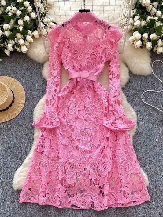 Caitline Flare Sleeve Stand Collar Maxi Dress