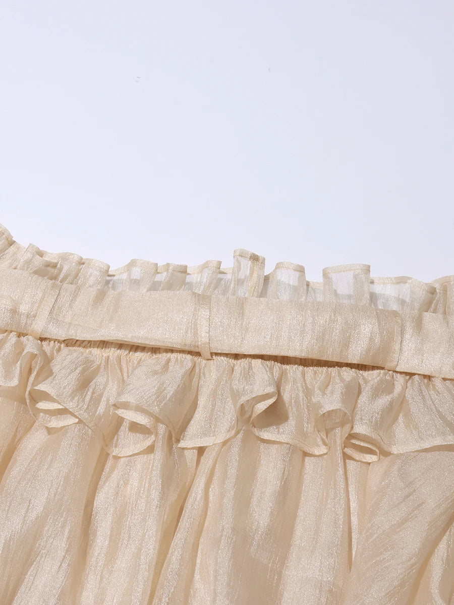 Airin Off Shoulder Mesh Ruffle Top Blouse