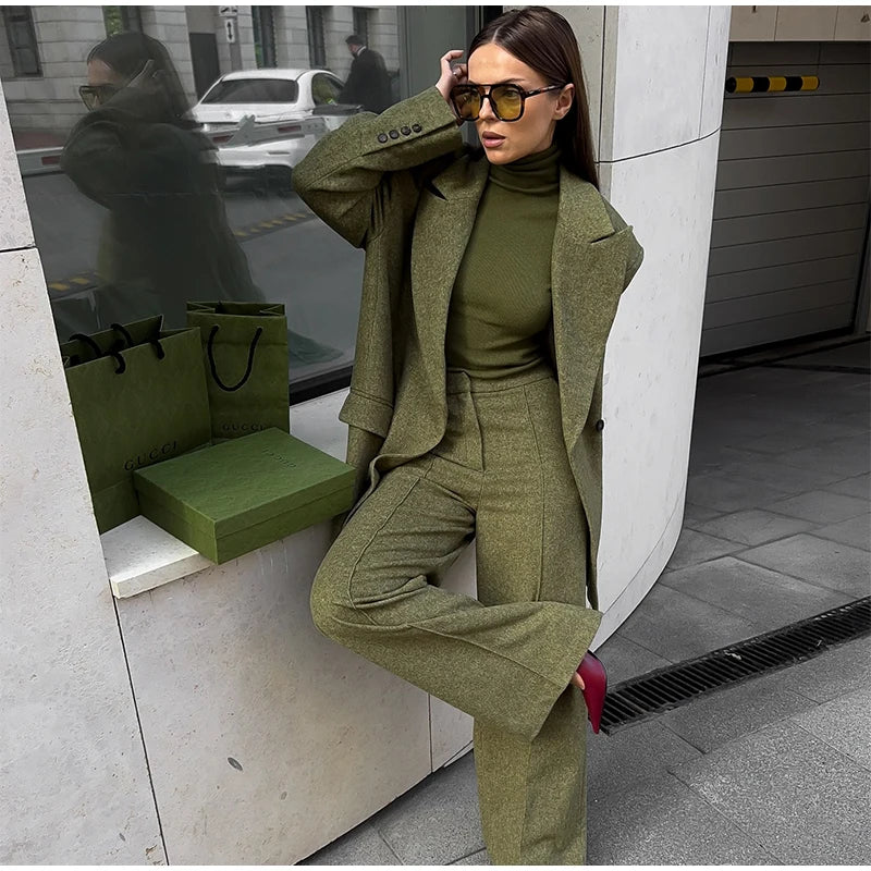 Woolen Blazer Pants Suit