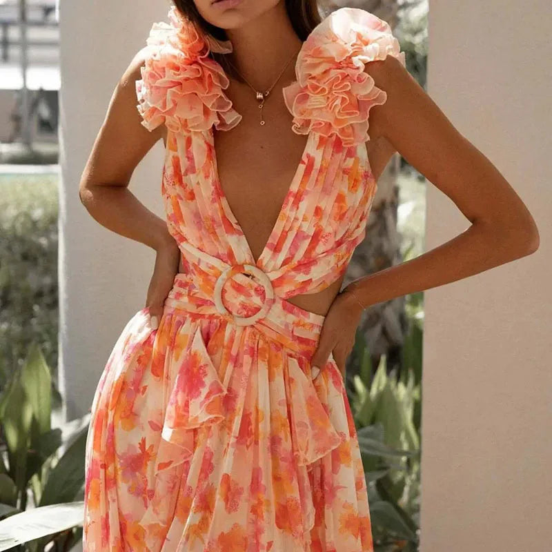 Barbara Ruffle Floral Printed Dress