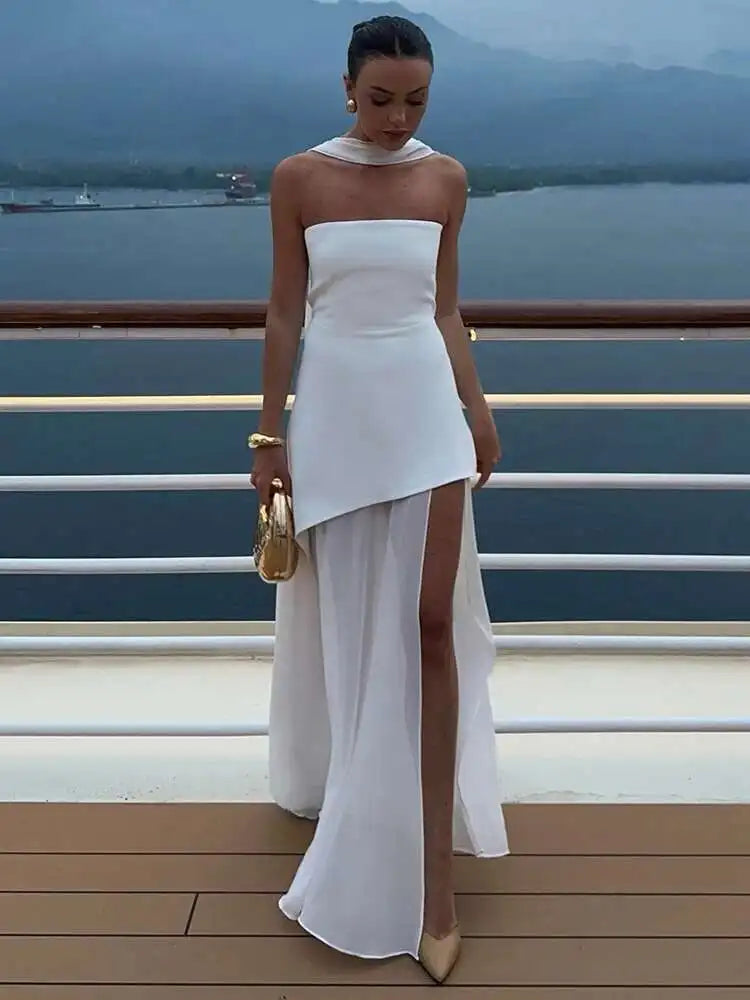 knee length dresses for ladies Aria Maxi Dress with Scarf in Cream White main image 0