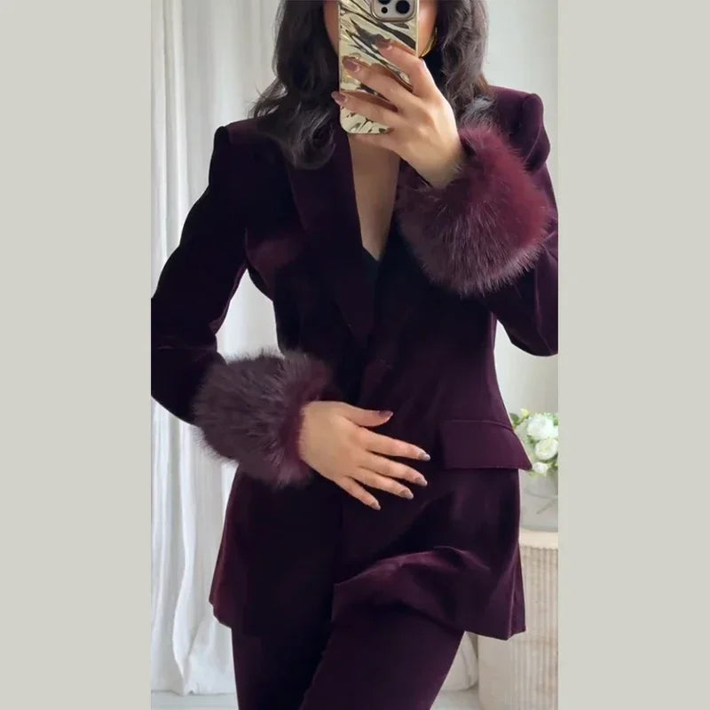 Velvet Blazer Pants Set