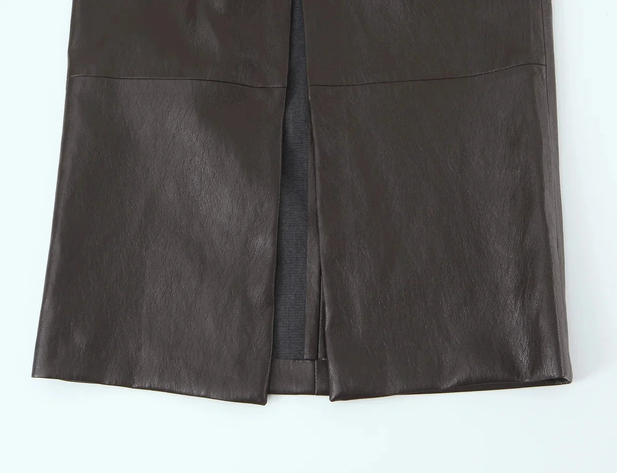 Leather Skirt Set with Belt