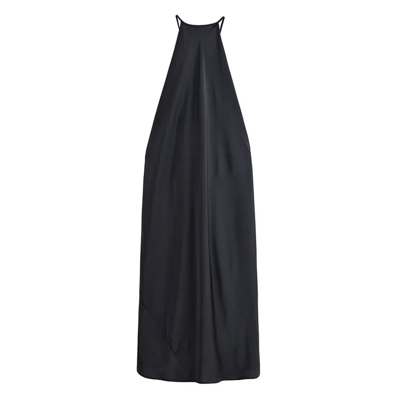 Audrey Satin Halter Backless Maxi Dress