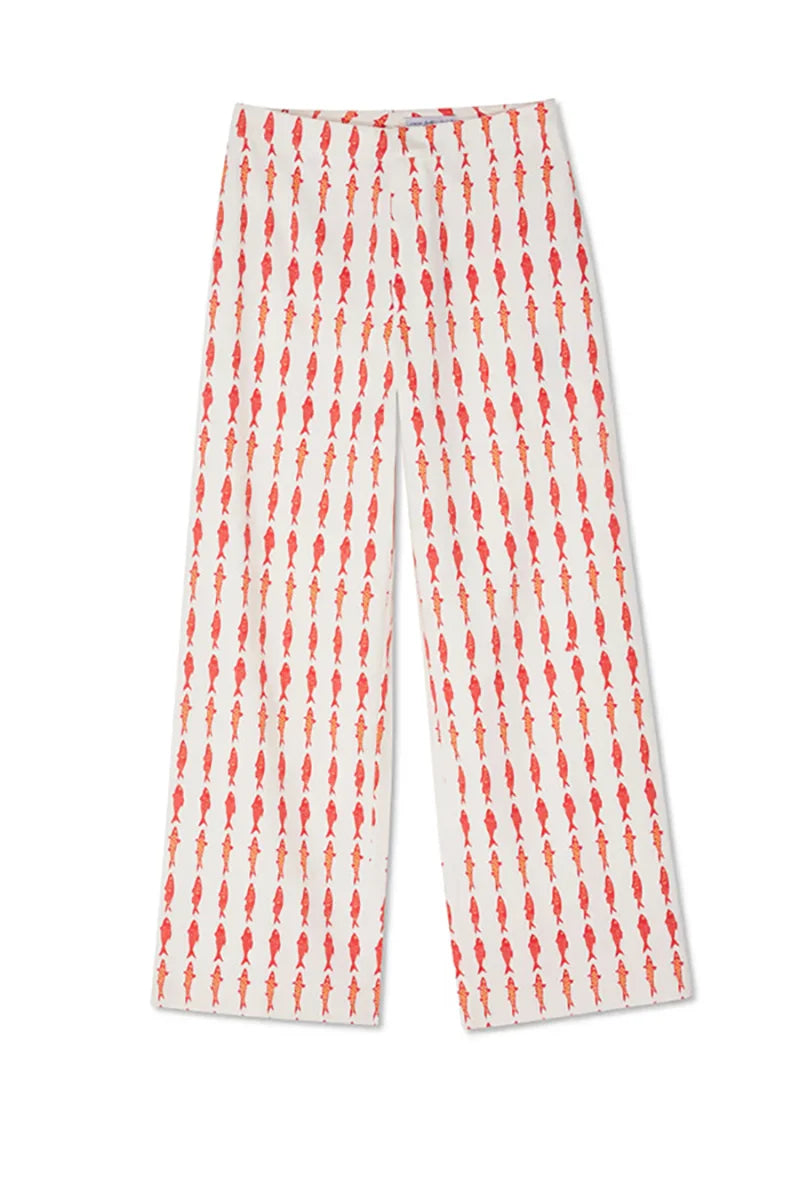 Cartoon Red Fish Print Pants Set