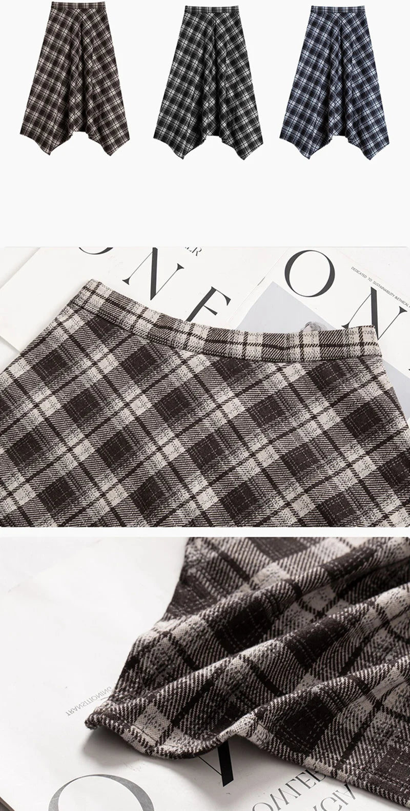 Irregular Vintage Plaid Long Skirts