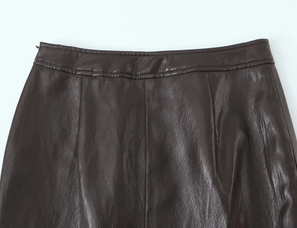 Leather Skirt Set with Belt