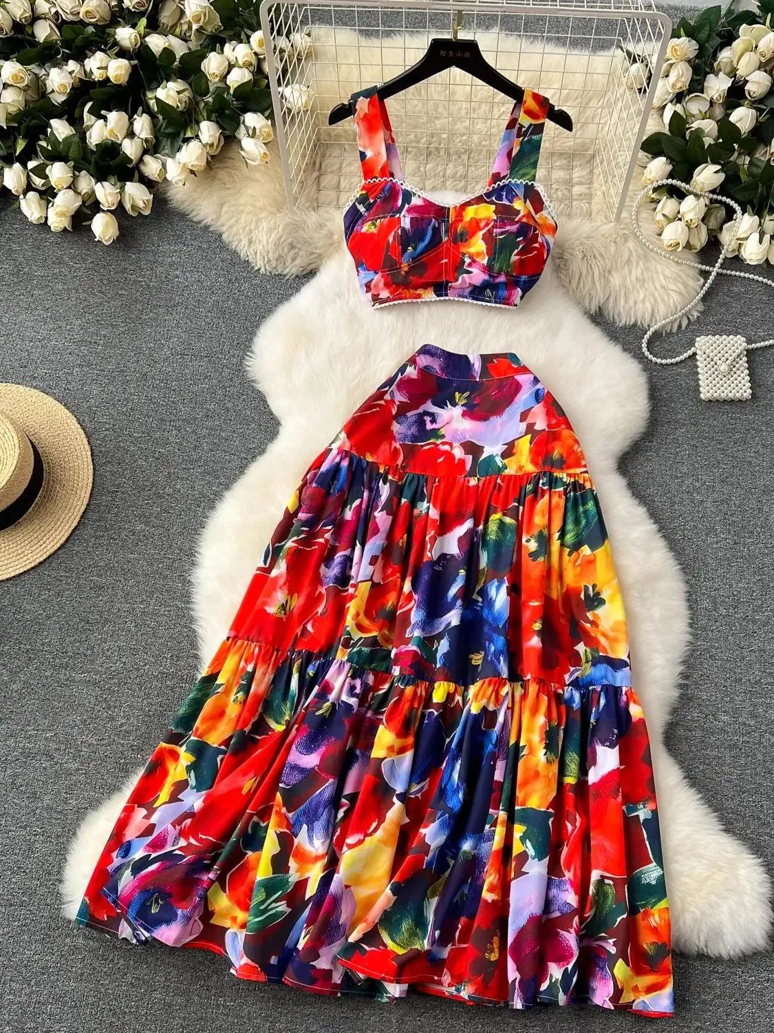 Summer Flower Skirt Set