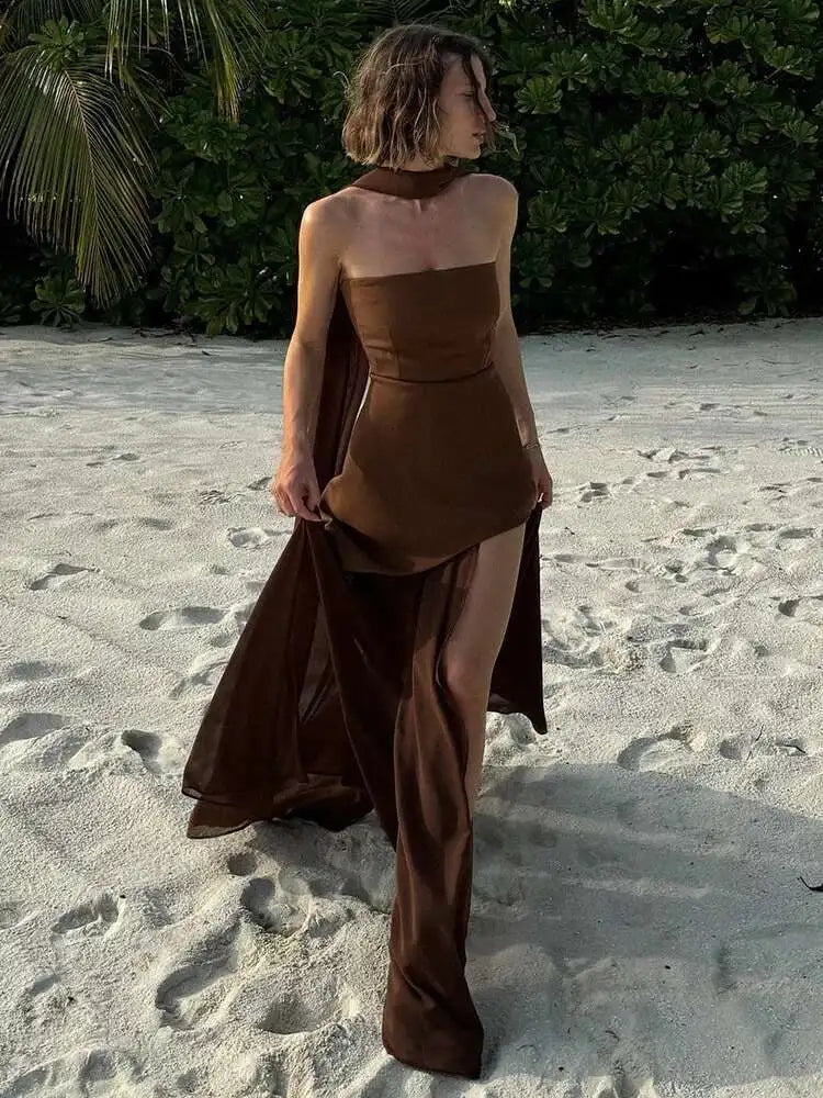 Miss Diva Backless Maxi Dress with Scarf