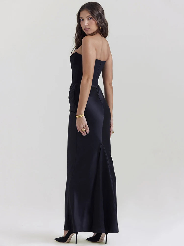 Double Thigh High Slit Dress Strapless Black Long Dress Women's Long Dress  Maxi Dress White Dress