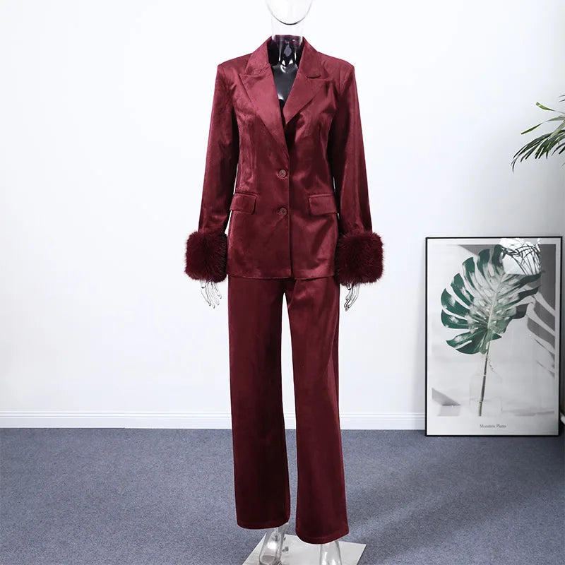 Velvet Blazer Pants Set