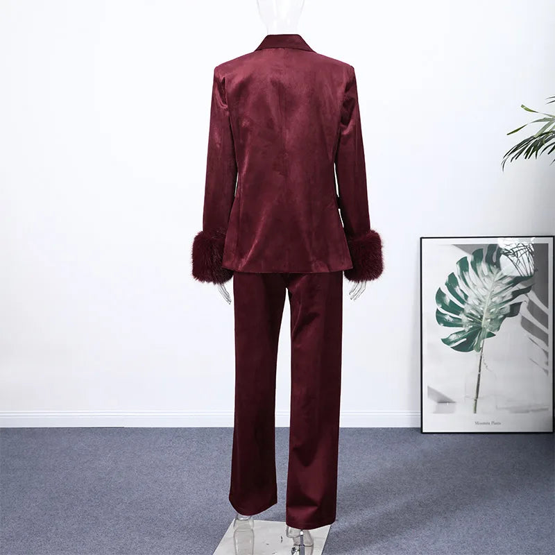 Velvet Blazer Pants Set
