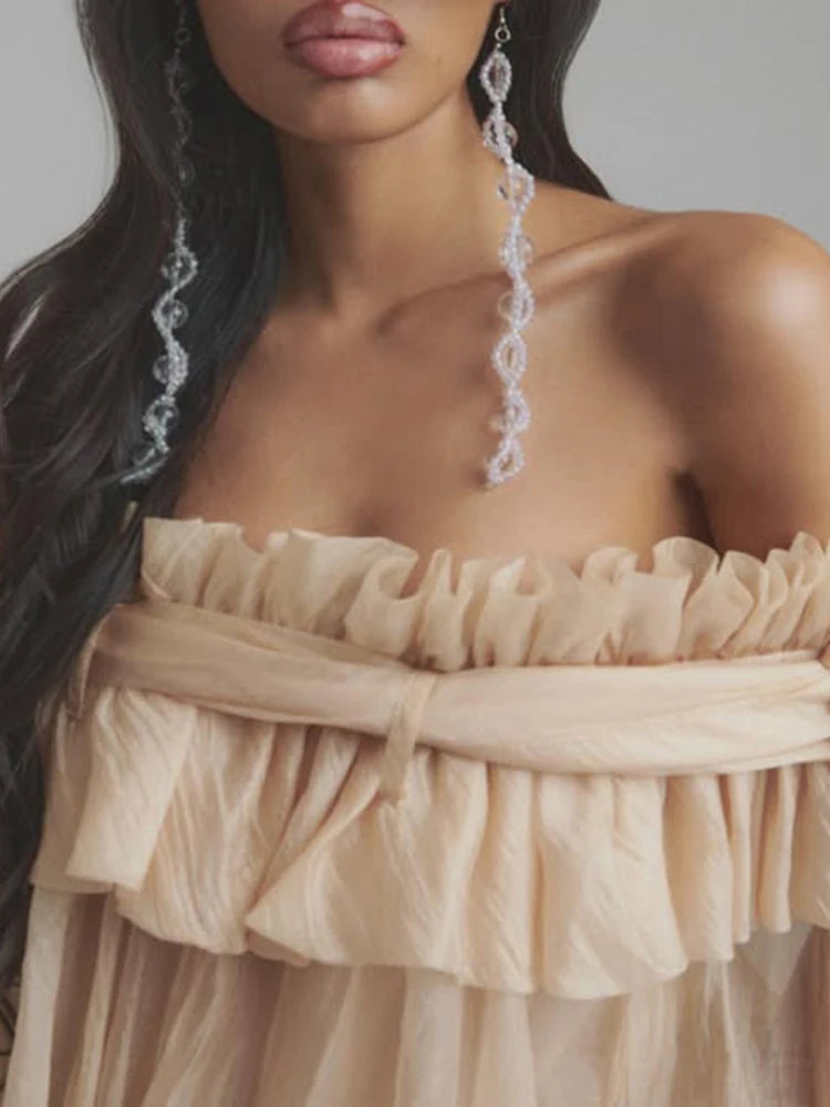 Airin Off Shoulder Mesh Ruffle Top Blouse