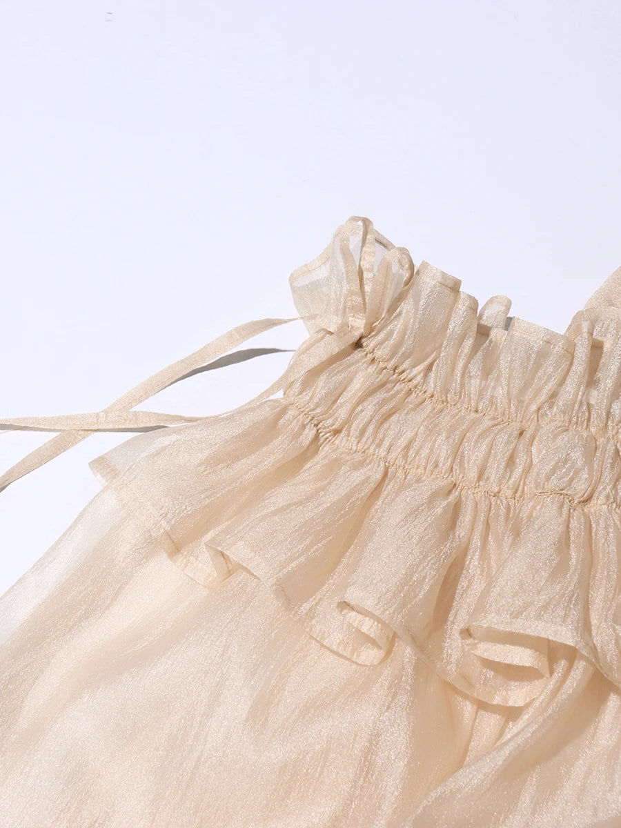 Airin Off Shoulder Mesh Ruffle Top Blouse