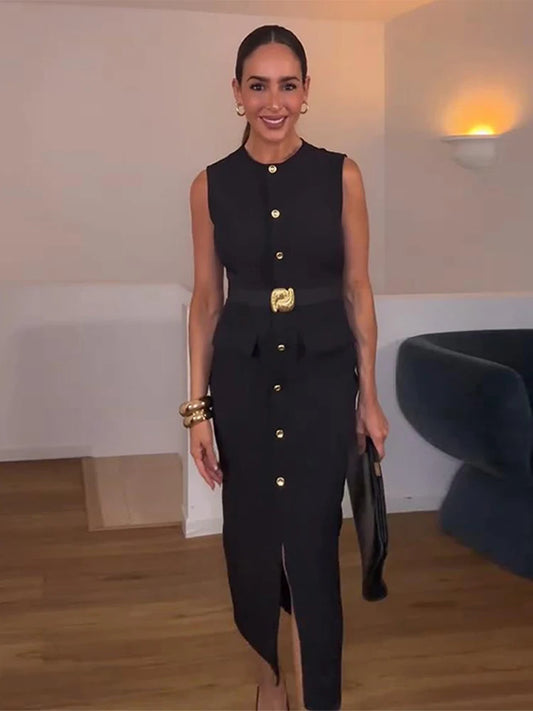 Meski Black Sleeveless Midi Dresses