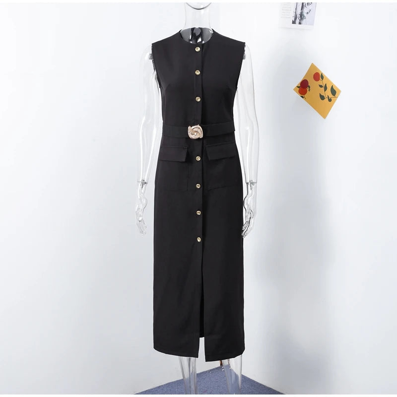 Meski Black Sleeveless Midi Dresses