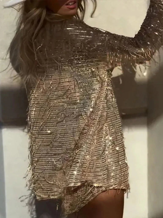 Chic Sequin Tassel Shirt Shorts Set