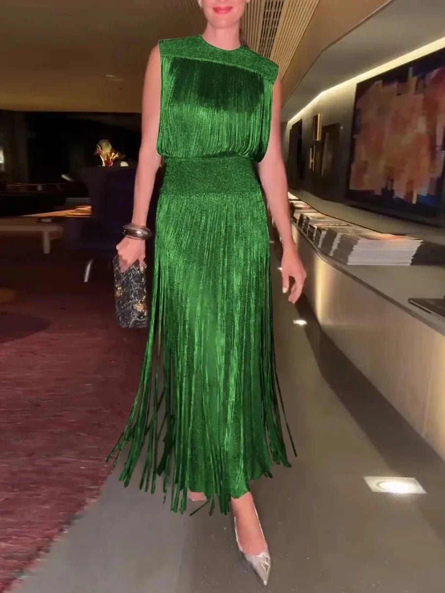 green tassel dress Rumi Tassel Dress GRAY / S