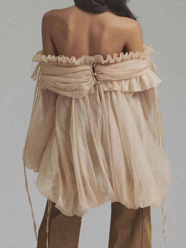 Airin Off Shoulder Mesh Ruffle Top Blouse