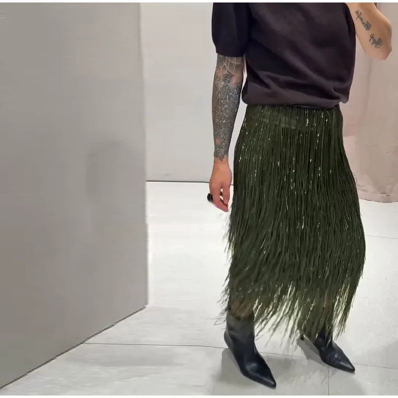 Green Tassels Skirt
